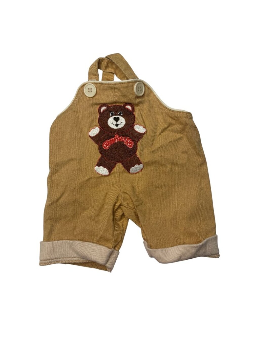 Vintage 1980s Cabbage Patch Kids Doll Overalls Tan Teddy Bear Embroidered Outfit